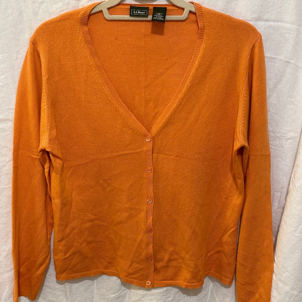 LLBean silk/cashmere orange cardigan sweater